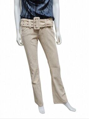 ARE YOU AM I | Truett Low Rise Wide Wale Corduroy Flare Pants Belted Tan 25